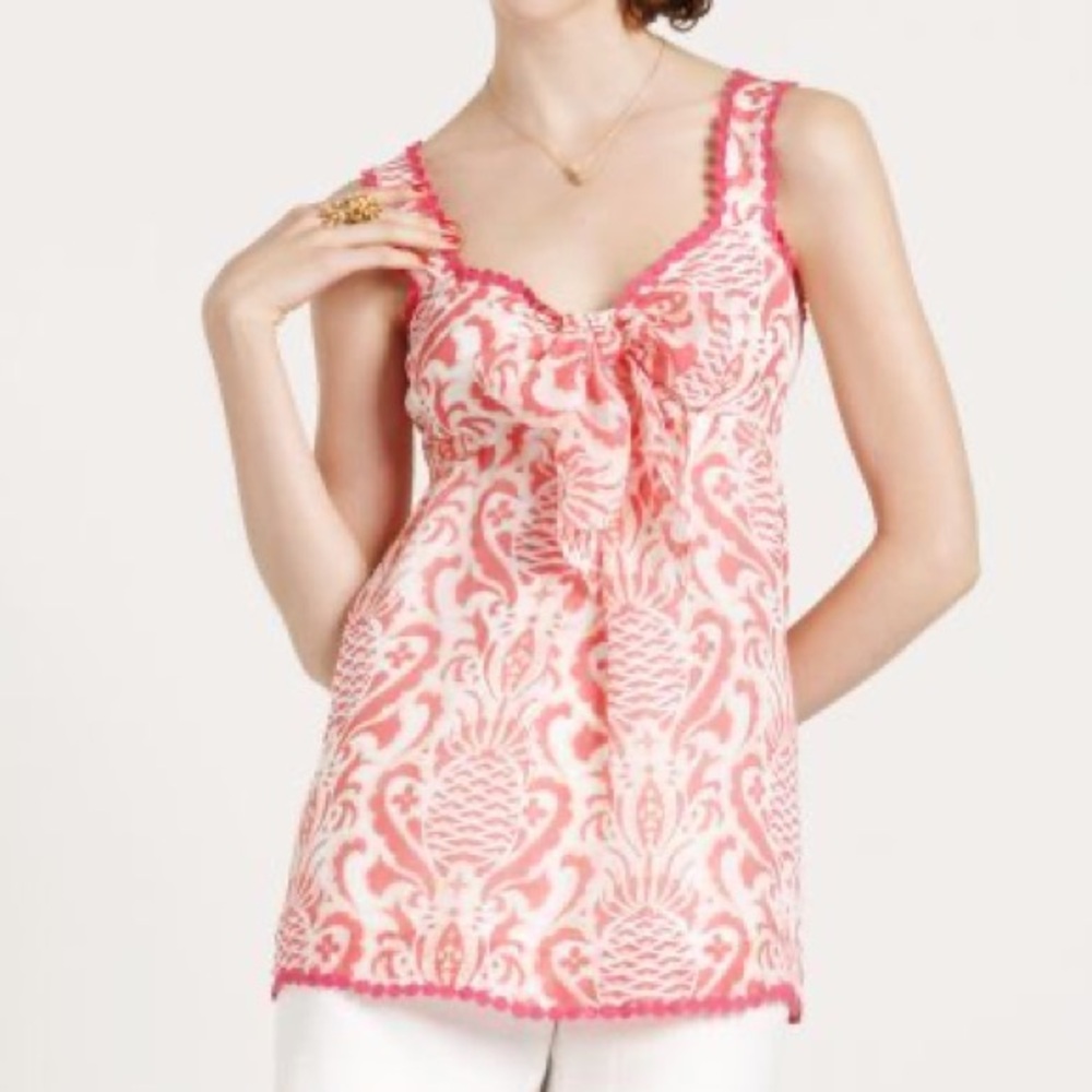 Kate Spade Pink Peach Pineapple Print Sweetheart Women Size 2 Linen Silk Blend - Picture 3 of 9